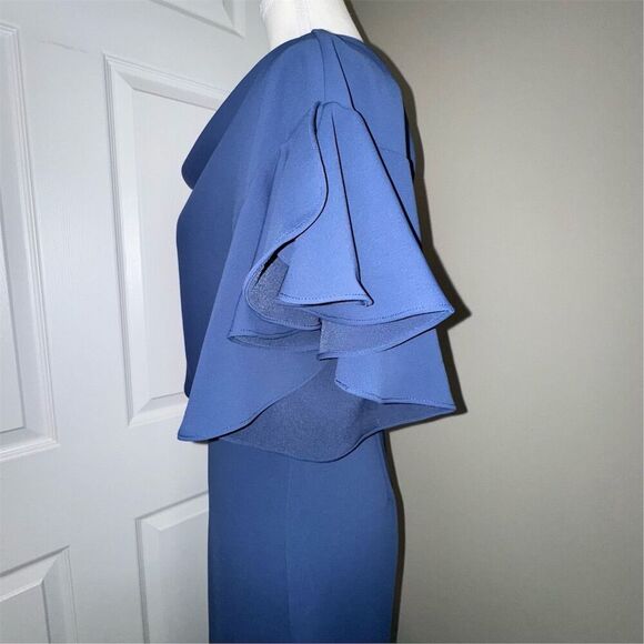 Badgley Mischka Women's Cowl Neck Flutter Sleeve Jumpsuit Navy Blue Size 4 - Picture 5 of 16